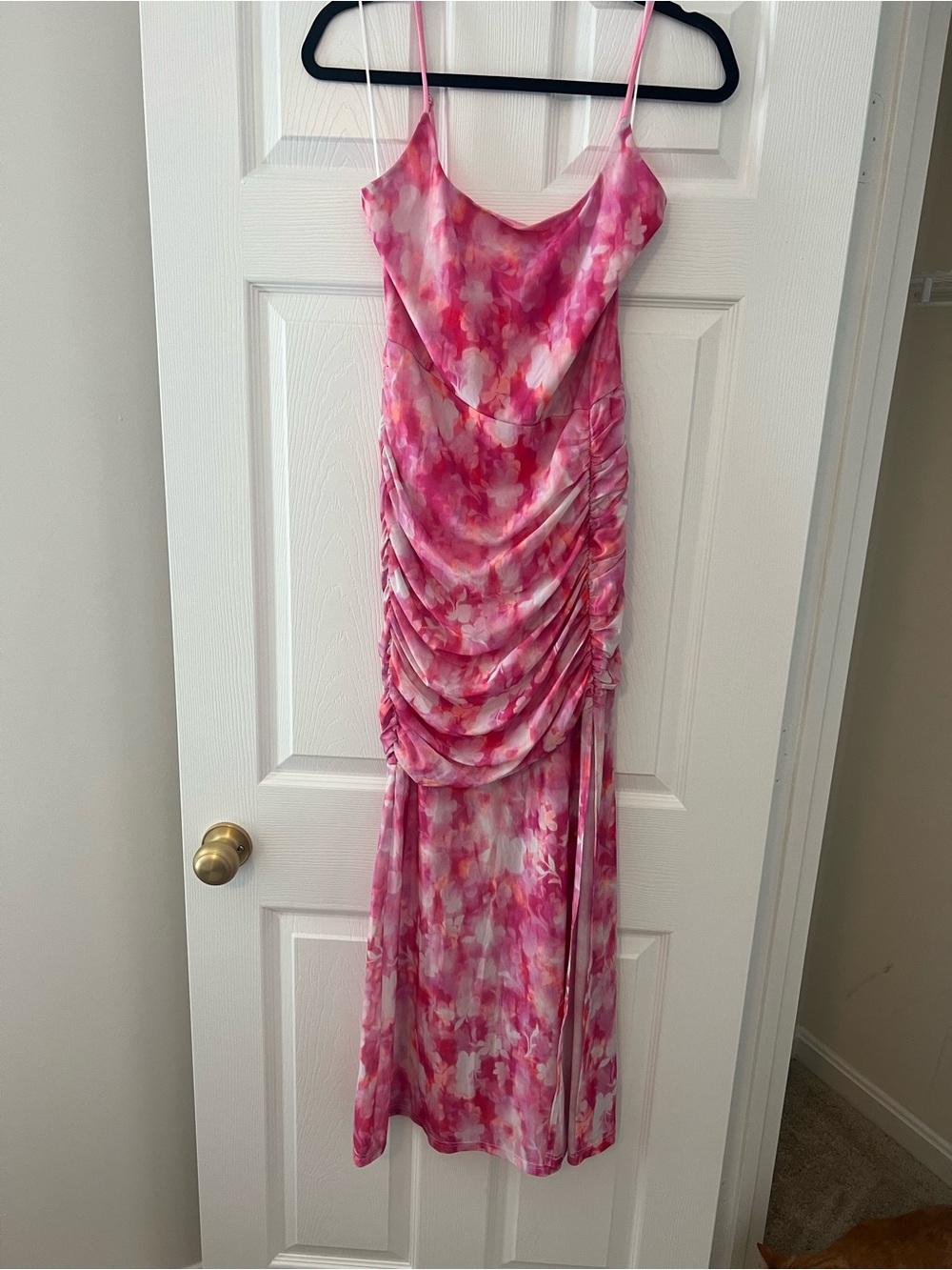 Princess Polly Pink Watercolor Floral Ruched Maxi Slip Dress